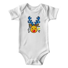 Baby Onesie Cute  Cartoon Reindeer with Christmas Holly for Mommy's Little Rudolph