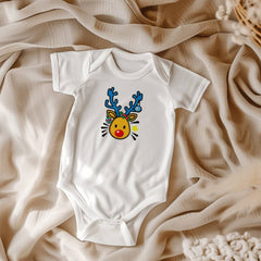 Baby Onesie Cute  Cartoon Reindeer with Christmas Holly for Mommy's Little Rudolph